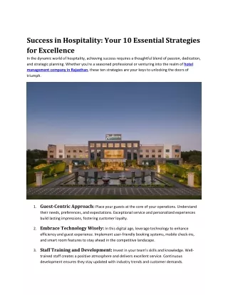 Success in Hospitality management