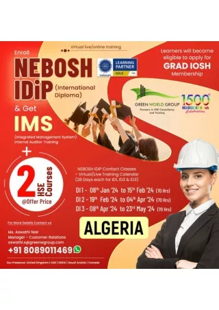Great way to Make it  happen in HSE Career Nebosh I dip  Course in Algeria with Green World Group
