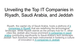 Unveiling the Top IT Companies in Riyadh, Saudi Arabia, and Jeddah