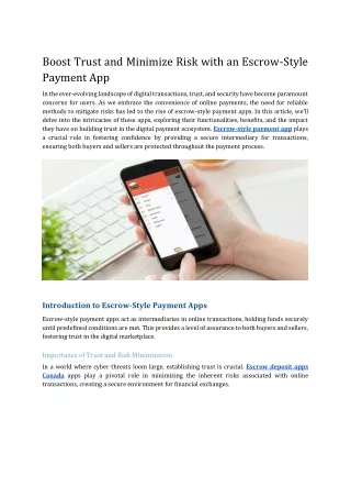 Boost Trust and Minimize Risk with an Escrow-Style Payment App