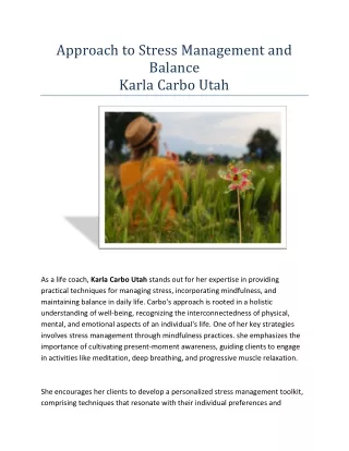 Karla Carbo Utah's Approach to Stress Management and Balance