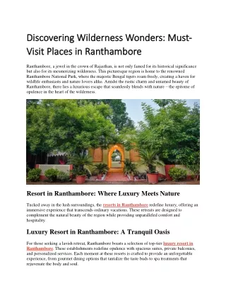 Discovering Wilderness Wonders Must-Visit Places in Ranthambore