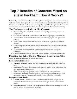 Top 7 Benefits of Concrete Mixed on site in Peckham How it Works