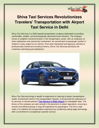 Taxi Service in Delhi Airport