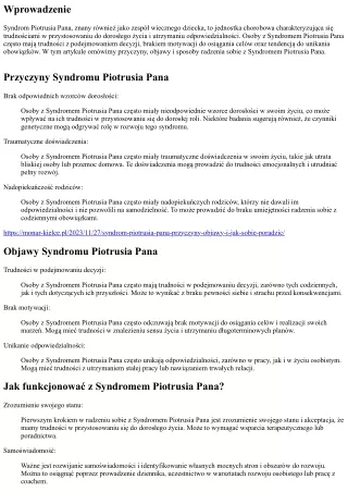 Jak funkcjonować z Syndromem Piotrusia Pana?
