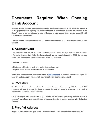Documents Required When Opening Bank Account