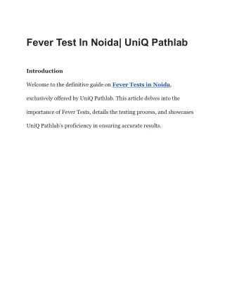 Fever Test In Noida| UniQ Pathlab