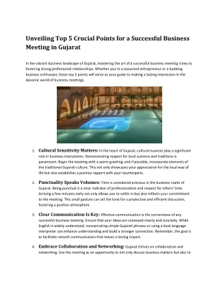 Unveiling Top 5 Crucial Points for a Successful Business Meeting in Gujarat