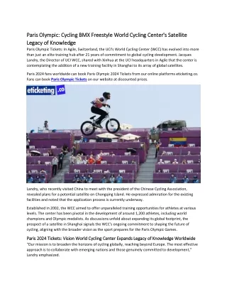 Paris Olympic BMX Cycling Freestyle World Cycling Center's Satellite Legacy of Knowledge