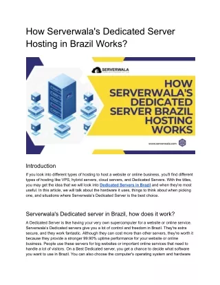 How Serverwala's Dedicated Server Hosting in Brazil Works_