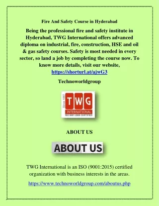 Fire And Safety Course in Hyderabad, technoworldgroup.com