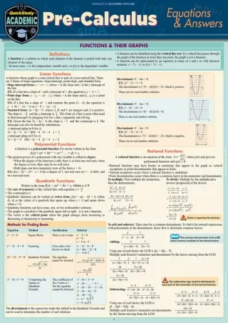 Download⚡️ Pre-calculus Equations & Answers (Quickstudy Reference Guide)