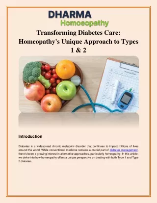 Transforming Diabetes Care Homeopathy's Unique Approach to Types 1 & 2