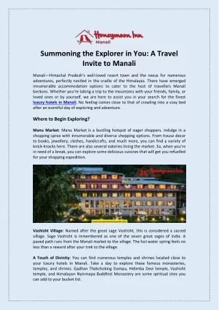 Summoning the Explorer in You A Travel Invite to Manali