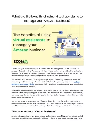 What Are the Benefits of Using Virtual Assistants to Manage Your Amazon Business