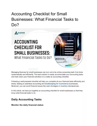 Accounting Checklist for Small Businesses: What Financial Tasks to Do?