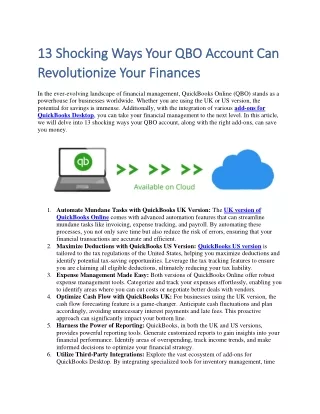 13 Shocking Ways Your QBO Account Can Revolutionize Your Finances