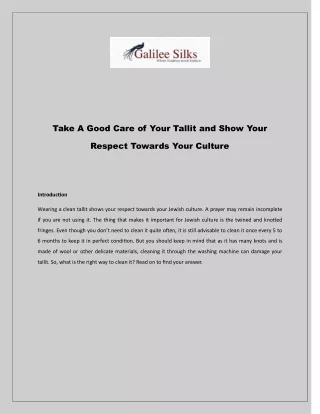 Take A Good Care of Your Tallit and Show Your Respect Towards Your Culture