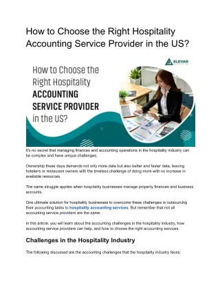 How to Choose the Right Hospitality Accounting Service Provider in the US?