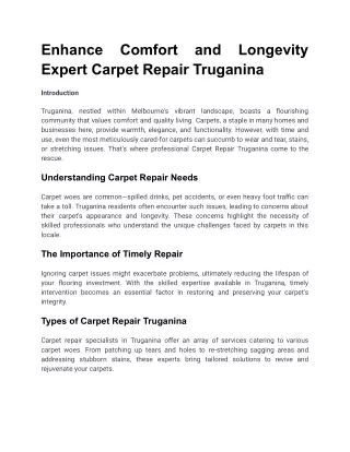 Enhance Comfort and Longevity Expert Carpet Repair Truganina