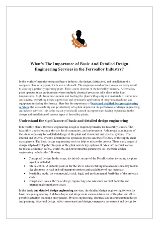 What’s The Importance of Basic and Detailed Design Engineering Services in the Ferroalloy Industry.docx