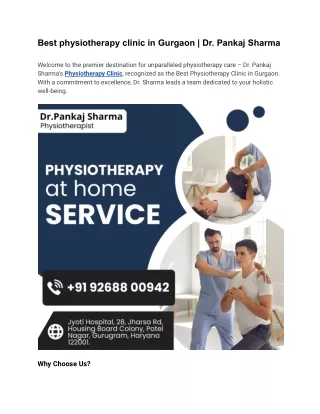 Best physiotherapy clinic in Gurgaon  Dr. Pankaj Sharma.03