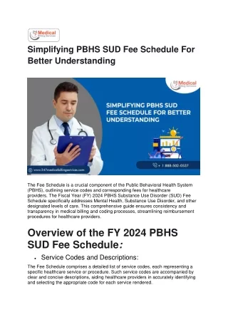 Simplifying PBHS SUD Fee Schedule For Better Understanding