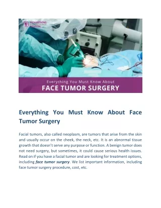 All That You Need to Know About Face Tumor Surgery