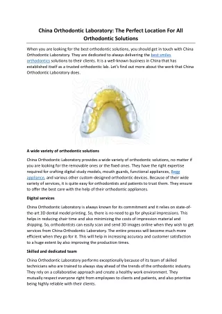 China Orthodontic Laboratory: The Perfect Location For All Orthodontic Solutions