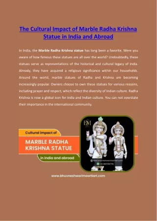 The Cultural Impact of Marble Radha Krishna Statue in India and Abroad