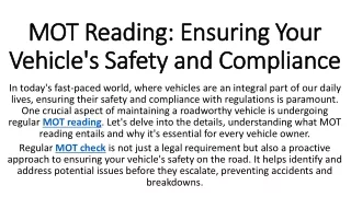 MOT Reading Ensuring Your Vehicle's Safety and Compliance