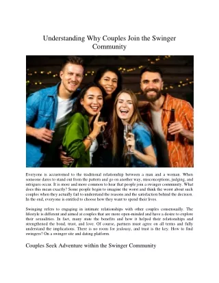 Understanding Why Couples Join the Swinger Community