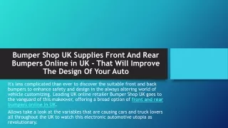 Bumper Shop UK Supplies Front And Rear Bumpers Online in UK That Will Improve The Design Of Your Auto