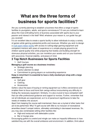 What are the three forms of business for sports facilities