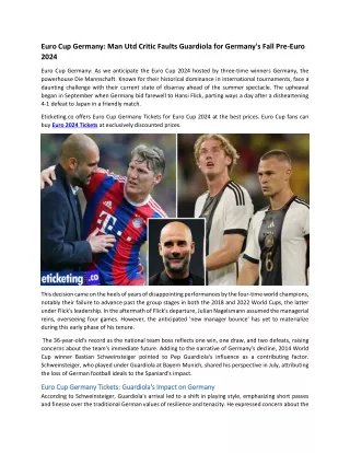 Euro Cup Germany Man Utd Critic Faults Guardiola for Germany's Fall Pre-Euro 2024