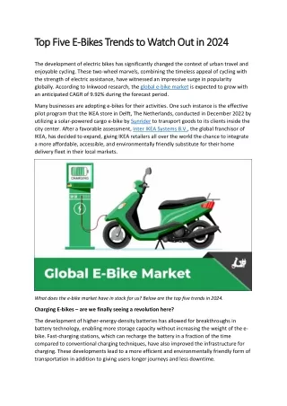 Top Five E-Bike Trends to Watch Out in 2024