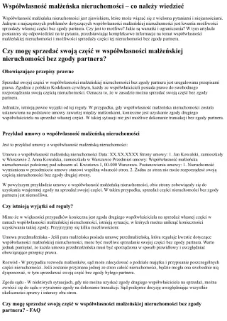 Czy mogę sprzedać swoją część w współwłasności małżeńskiej nieruchomości bez zgo