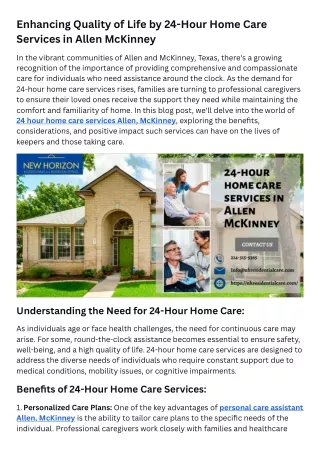 Enhancing Quality of Life by 24-Hour Home Care Services in Allen McKinney