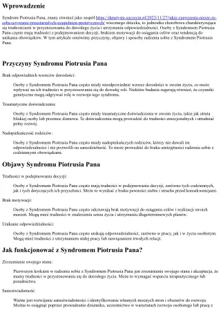 Jak funkcjonować z Syndromem Piotrusia Pana?