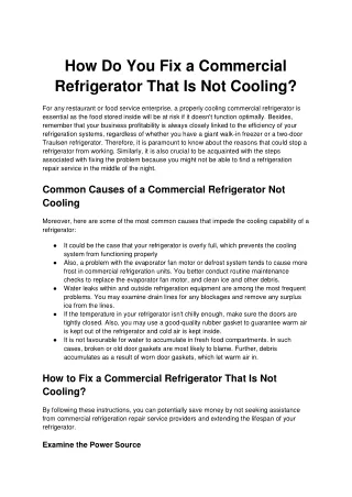 How Do You Fix a Commercial Refrigerator That Is Not Cooling
