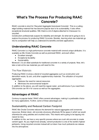 What's The Process For Producing Raac Concrete?