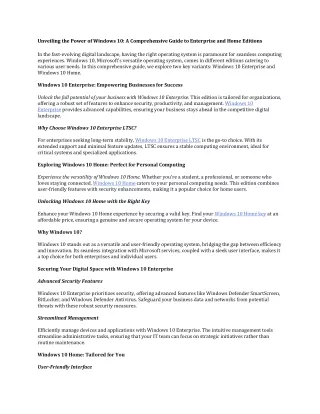 Unveiling the Power of Windows 10: A Comprehensive Guide to Enterprise and Home