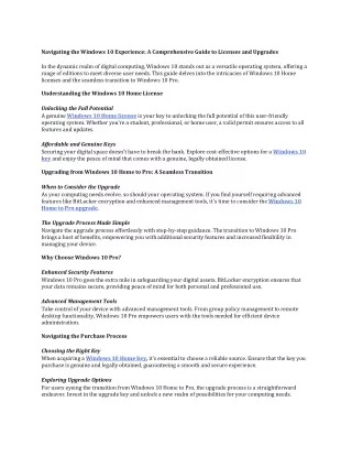 Navigating the Windows 10 Experience: A Comprehensive Guide to Licenses and Upgr
