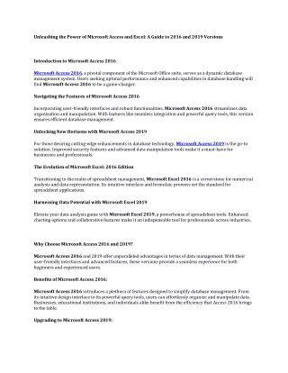 Unleashing the Power of Microsoft Access and Excel: A Guide to 2016 and 2019 Ver