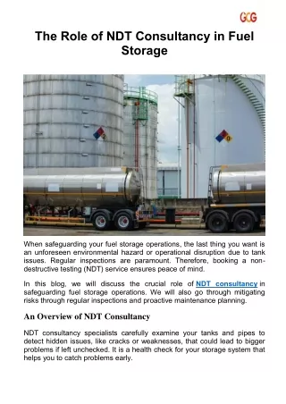 The Role of NDT Consultancy in Fuel Storage