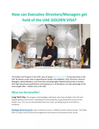 How can Executive DirectorsManagers get hold of the UAE GOLDEN VISA