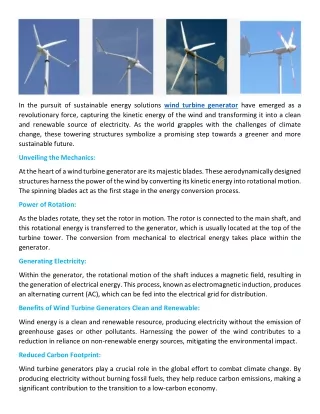 Best wind turbine generator and domestic wind turbine