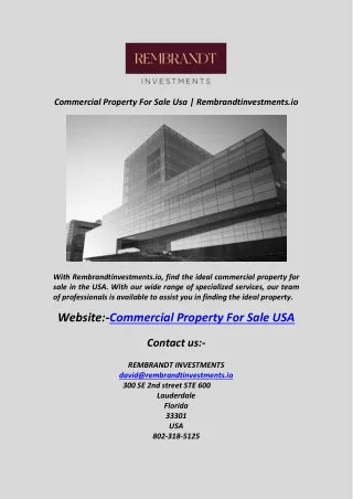 Commercial Property For Sale Usa  Rembrandtinvestments.io