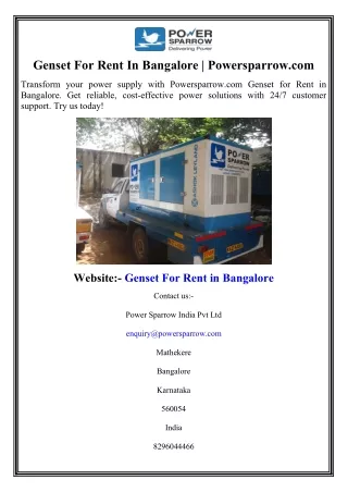 Genset For Rent In Bangalore  Powersparrow.com