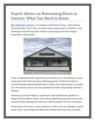 Expert Advice on Renovating Barns in Ontario: What You Need to Know